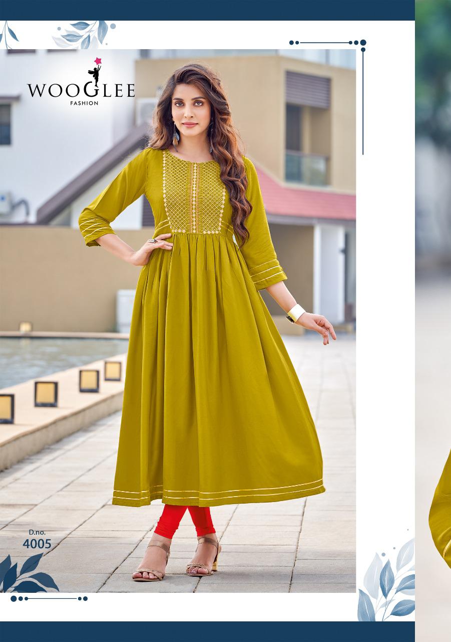 Wooglee Saanvi Nyra Cut Festive Wear Wholesale Kurtis Catalog
